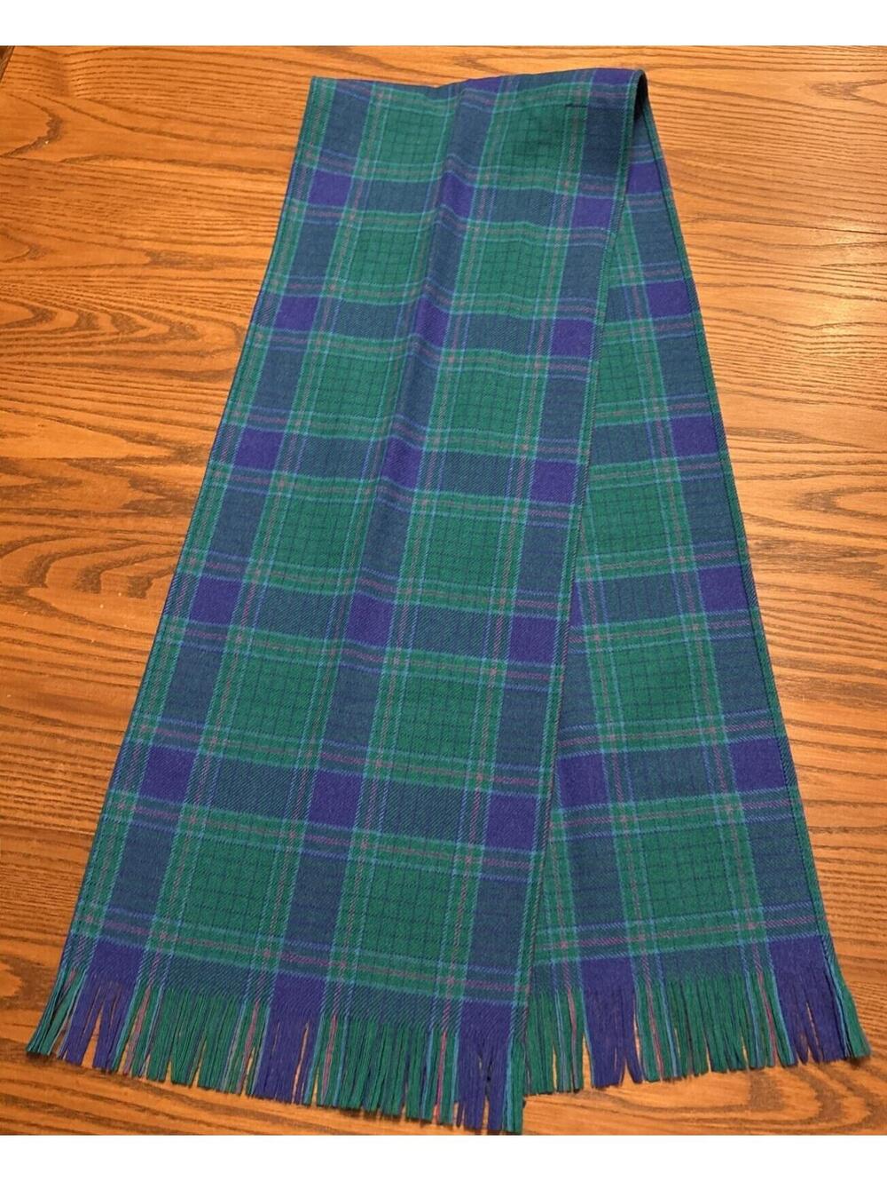 Vintage Pendleton Wool Scarf Blue Plaid Tartan USA Pure 100% Virgin Wool Fringe